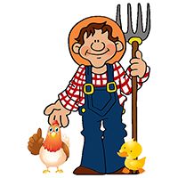 Farmer with hen and duck