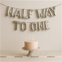 Halfway to one silver foil balloon