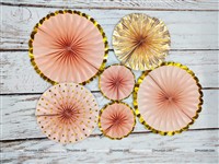 Peach & Gold Paper Fan set