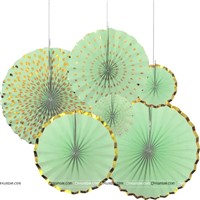 Mint Green & Gold Paper Fans