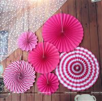 Pink party decoration Paper fan kit - 6pcs