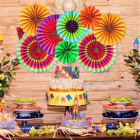 Rainbow Colored Party decoration Paper fan kit - 6pcs