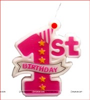 Pink 1st Birthday candle