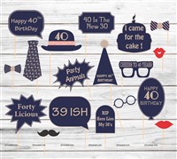 40th Birthday Photo Booth Props Pack of 18
