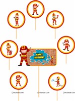 Fireman Swirls & Cup Cake Toppers Kit