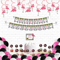 Black Flamingo Theme Swirls and Cake Toppers Kit