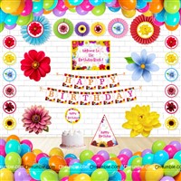 Flower Theme Paperfan Decorations Kit, Pack of 56