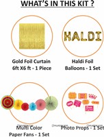 Haldi Foil Balloon and Paper Fan Curtain Kit with Photo Props