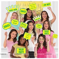 Haldi Foil Balloon and Paper Fan Curtain Kit with Photo Props