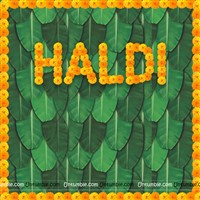 Haldi Ceremony festive Backdrop Banner with a Banana Leaf print on cloth for a stage setup