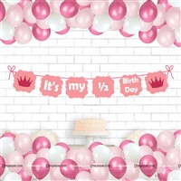Half Birthday Balloon Banner Kit for Six Month Babies, Pink