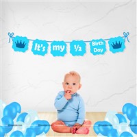 Half Birthday Balloon Banner Kit for Six Month Babies, Blue