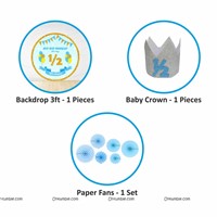 Half Birthday Backdrop and paper Fan Kit  ( blue)