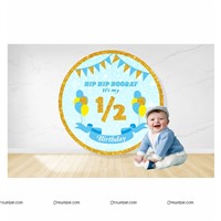 Half Birthday Backdrop and paper Fan Kit  ( blue)
