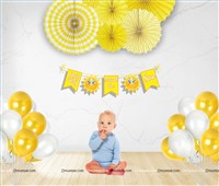 Sunshine Yellow Half Birthday Paper Fan Decor Pack (Pack of 47)