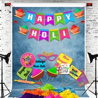 Happy Holi Banner & Photo Props  ( Pack of 12 pcs)