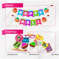 Happy Holi Banner & Photo Props  ( Pack of 12 pcs)