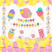 Ice Cream theme Super saver birthday decoration kit (Pack of 58 pieces)
