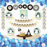 Paper Fan Decor Kits - Pingu - Penguin Theme Birthday Party