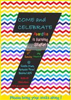 Rainbow colored stripes number invite