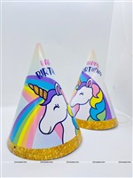 Unicorn with Rainbow Party Hats